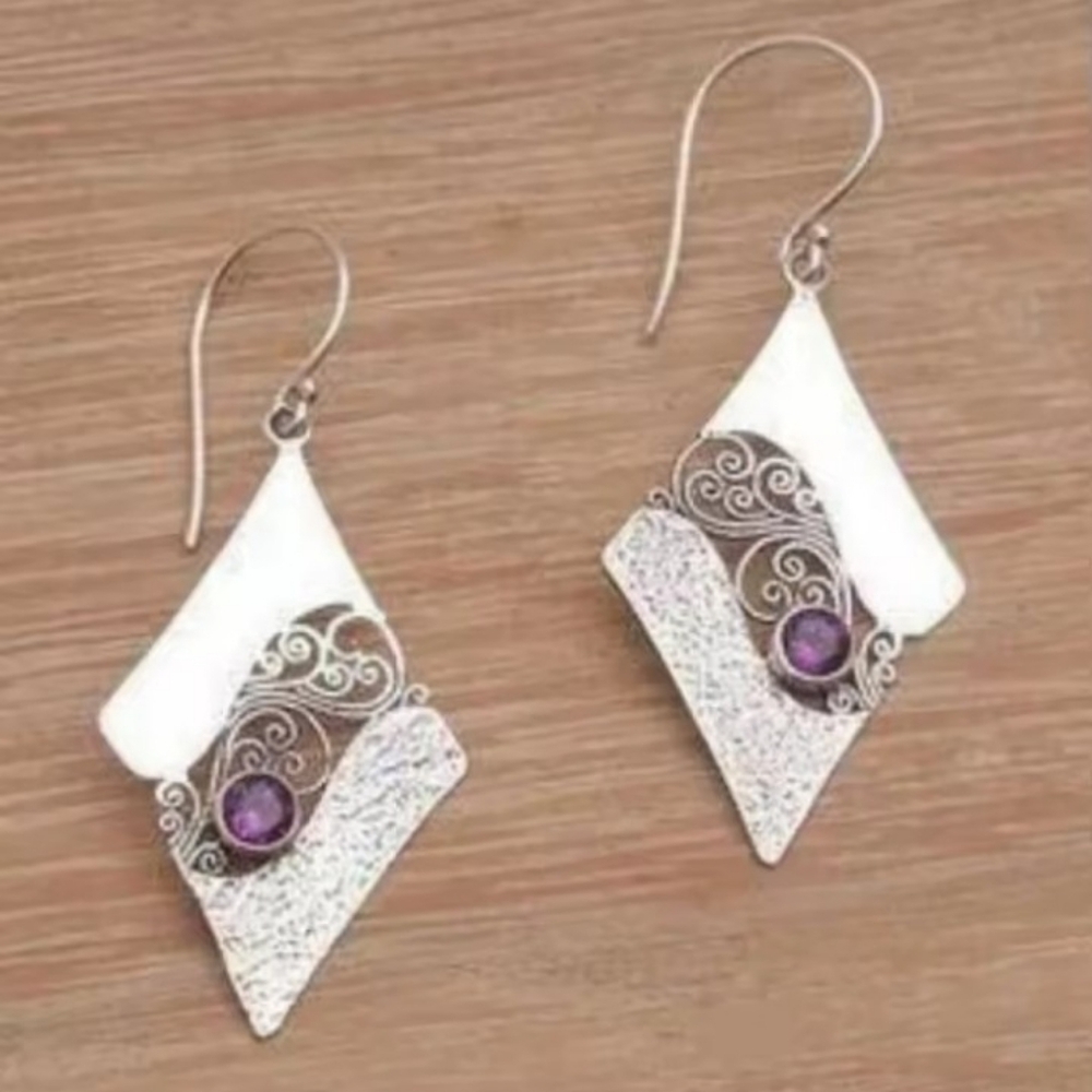 Earrings Geometric Purple Gemstone Dangle New‎ F56